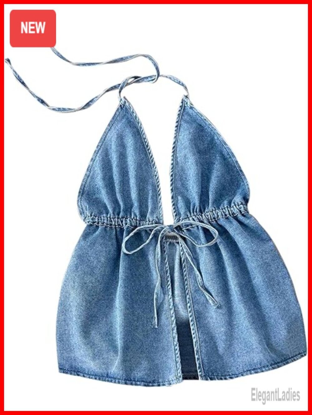 Denim Halter Top Sleeveless Self Tie Peplum Crop Tank Top